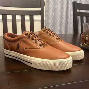 Polo Ralph Lauren Vaughn Soft Leather Boat Shoes Sneakers new tan Men’s Size 8